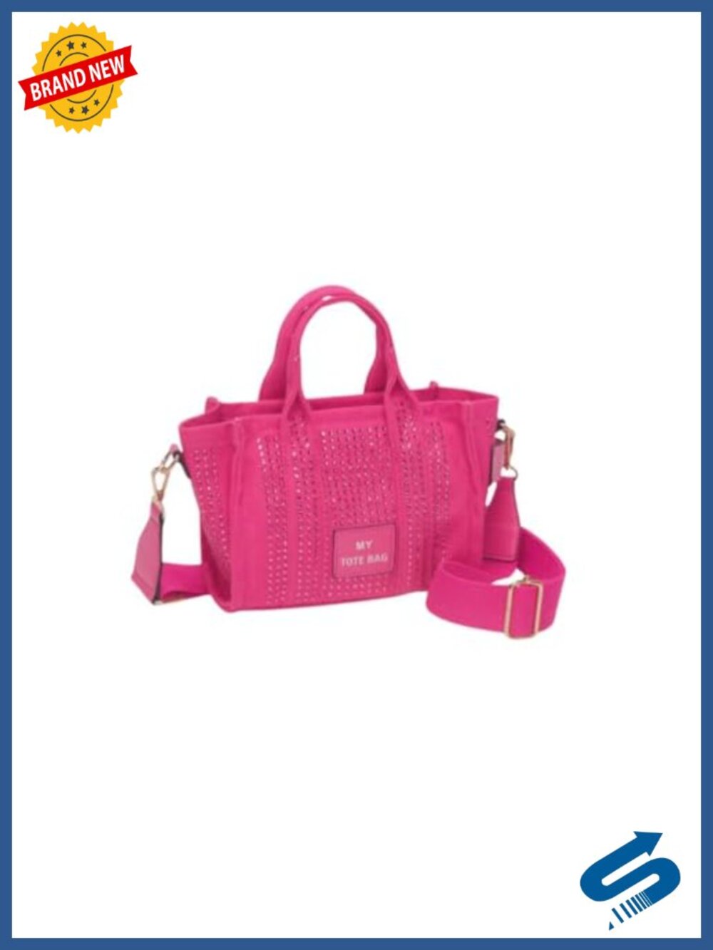 Rhinestone Mini Tote Bag - Lightweight Canvas Crossbody with Adjustable Strap &